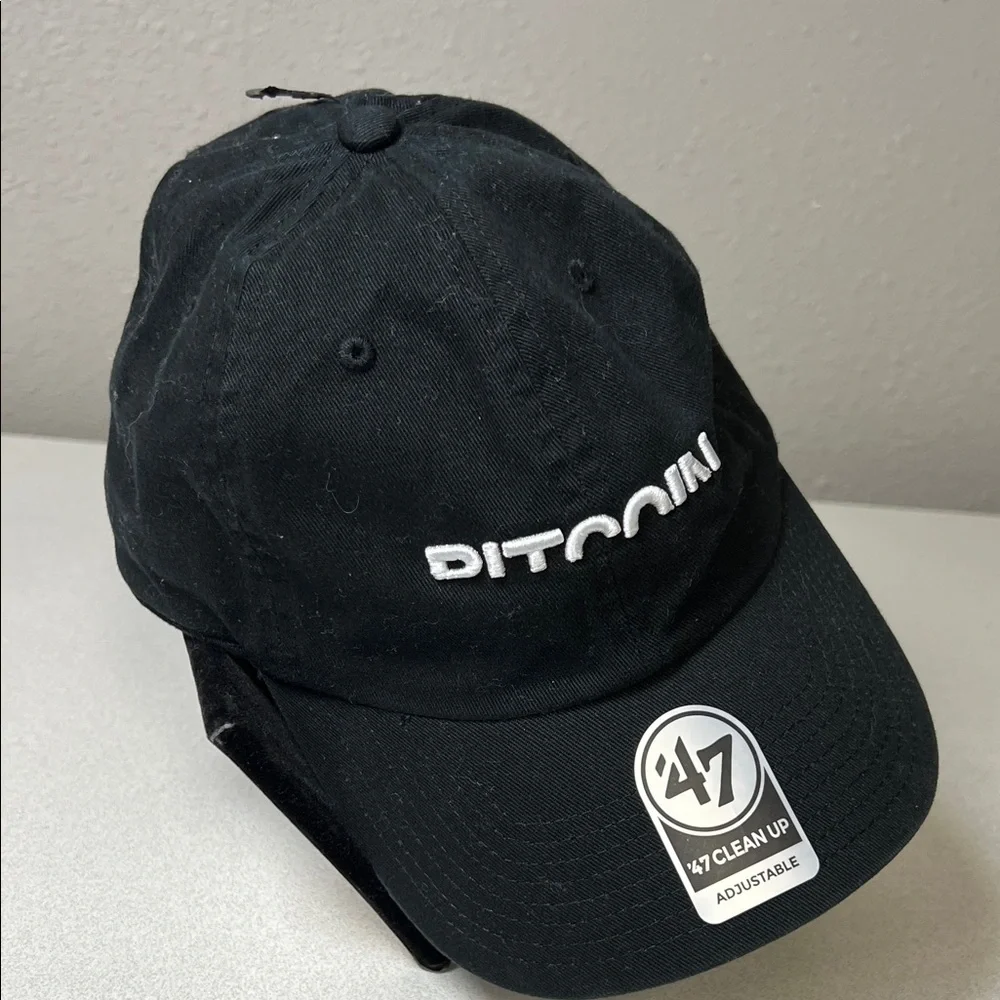 '47 Black Baseball Cap with White 'Bitcoin' Embroidery